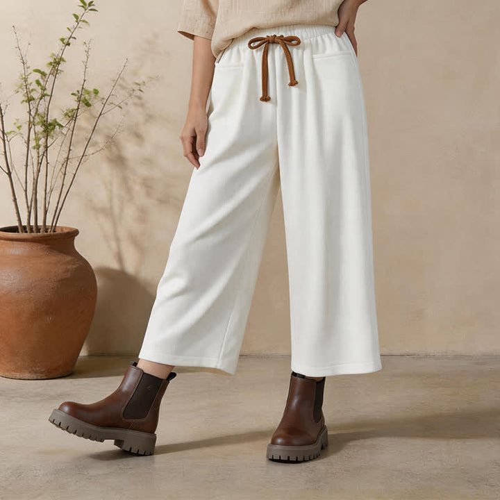Buddha Stones Fall Winter Casual Minimalist Drawstring Solid Cropped Pants Corduroy Women's Straight Leg Pants With Pockets - image 13