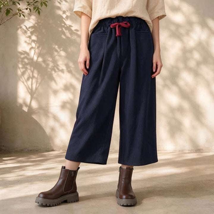 Buddha Stones Fall Winter Casual Minimalist Drawstring Solid Cropped Pants Corduroy Women's Straight Leg Pants With Pockets - image 7