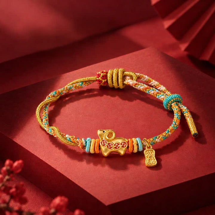 Buddha Stones Year of the Goat Colorful Copper Sheep Charm Lucky Braided String Bracelet - Wealth Sheep - image 0