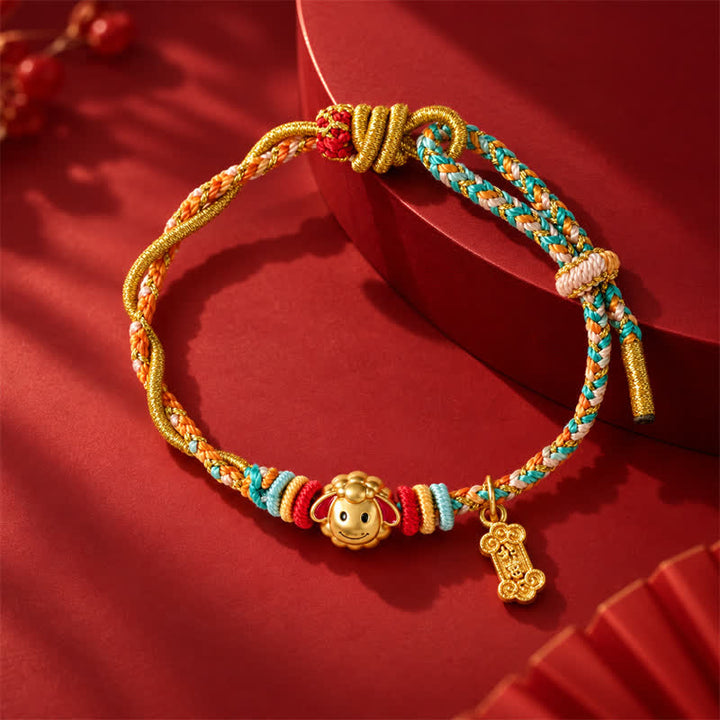 Buddha Stones Year of the Goat Colorful Copper Sheep Charm Lucky Braided String Bracelet - Cute Sheep - image 11
