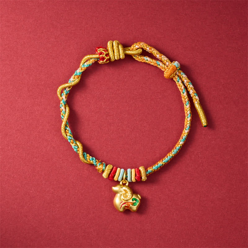 Buddha Stones Year of the Goat Colorful Copper Sheep Charm Lucky Braided String Bracelet - Auspicious Sheep - image 9
