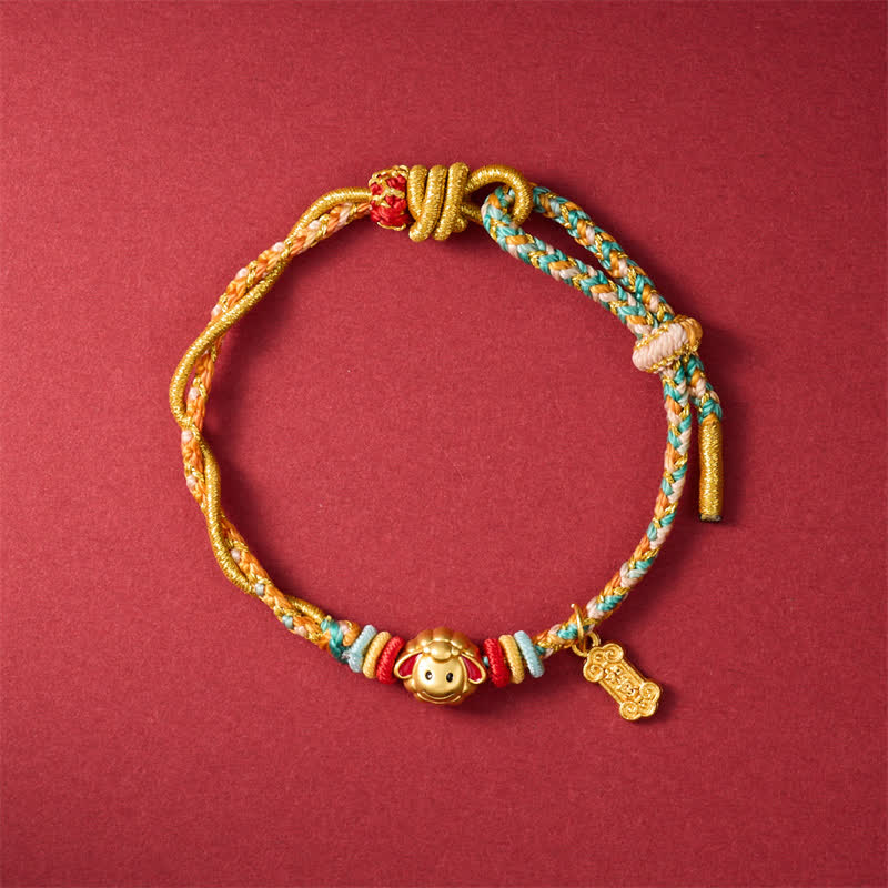 Buddha Stones Year of the Goat Colorful Copper Sheep Charm Lucky Braided String Bracelet - image 12