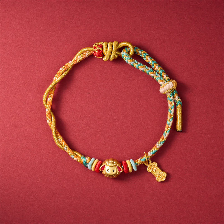 Buddha Stones Year of the Goat Colorful Copper Sheep Charm Lucky Braided String Bracelet - image 12