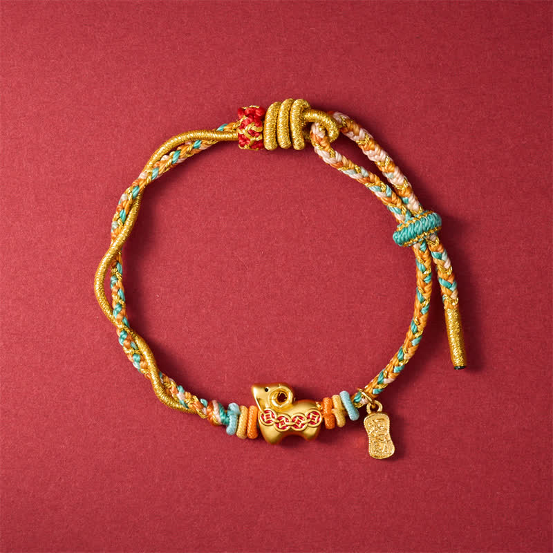 Buddha Stones Year of the Goat Colorful Copper Sheep Charm Lucky Braided String Bracelet - image 1