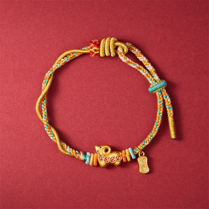 Buddha Stones Year of the Goat Colorful Copper Sheep Charm Lucky Braided String Bracelet - image 1