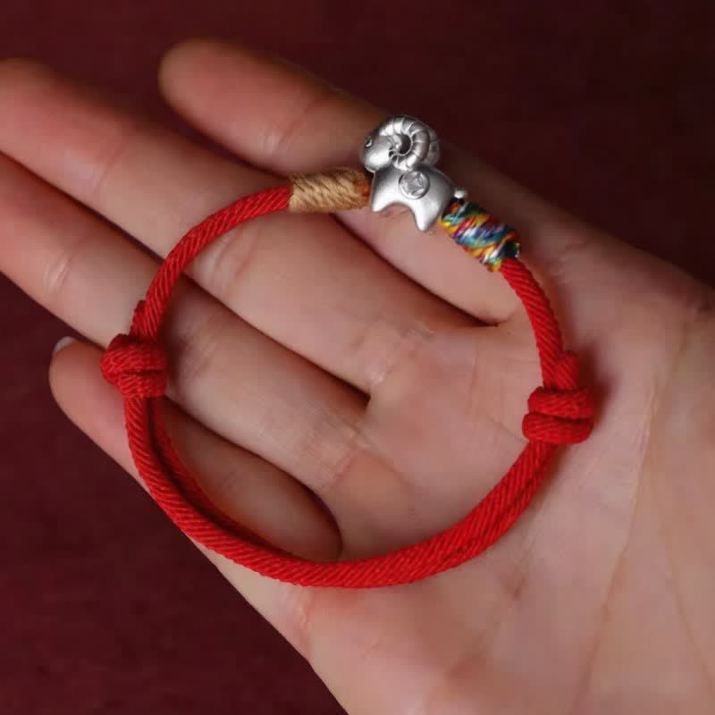 Buddha Stones Year of the Goat 999 Sterling Silver Sheep Red String Protection Bracelet - image 1