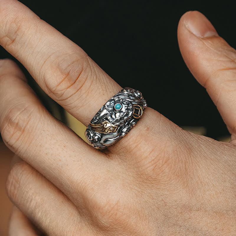 Buddha Stones Copper Pi Xiu Relief Carving Adjustable Grounding and Wealth Ring - image 7
