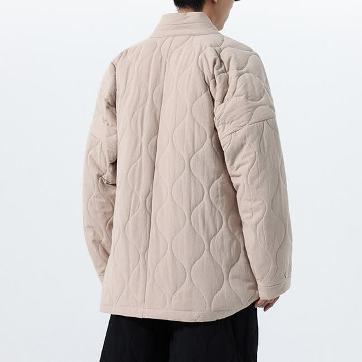Buddha Stones Fall Winter Casual Tang Style Drawstring Quilted Solid Cotton Men's Kimono With Pockets - image 31