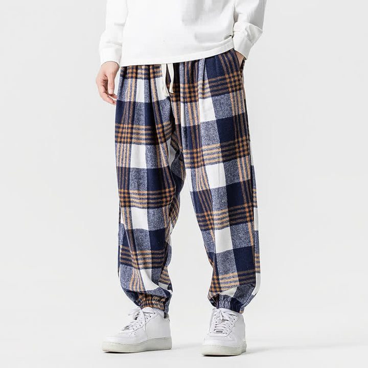 Buddha Stones Fall Winter Casual Drawstring Plaid Ankle Pants Men's Harem Pants With Pockets - image 7