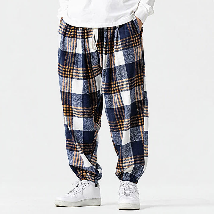 Buddha Stones Fall Winter Casual Drawstring Plaid Ankle Pants Men's Harem Pants With Pockets - image 3