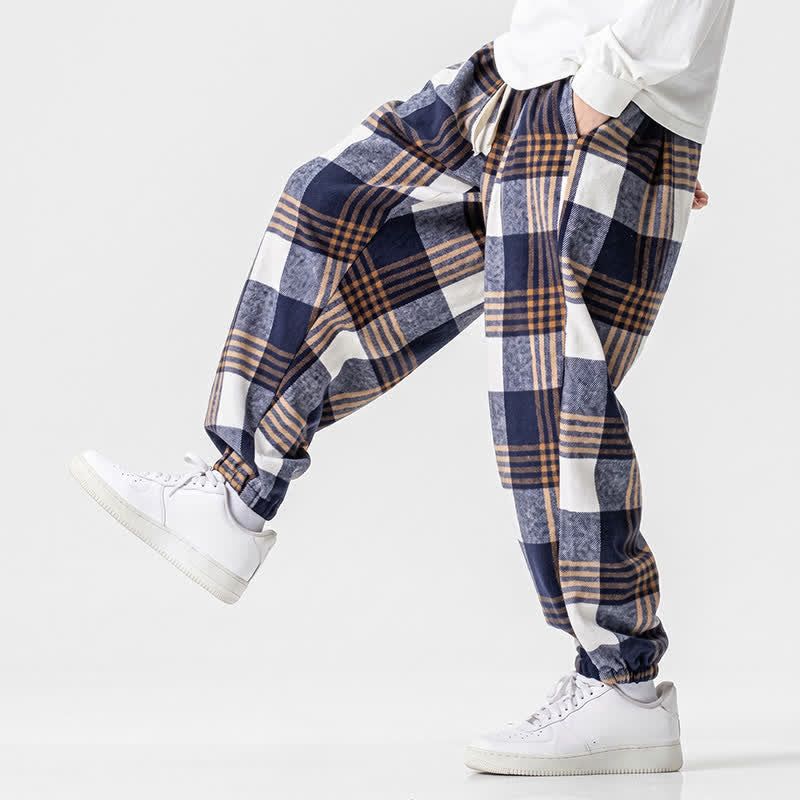 Buddha Stones Fall Winter Casual Drawstring Plaid Ankle Pants Men's Harem Pants With Pockets - image 8