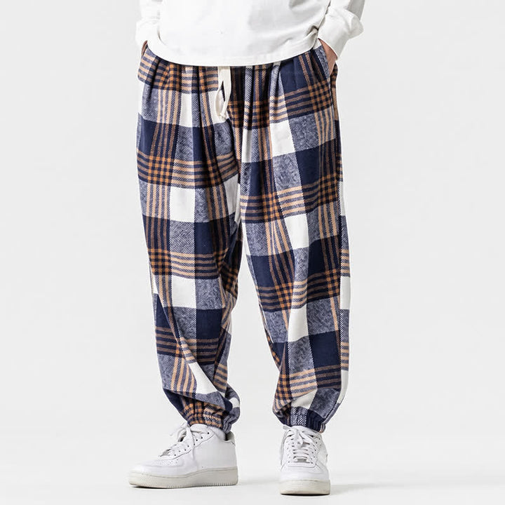 Buddha Stones Fall Winter Casual Drawstring Plaid Ankle Pants Men's Harem Pants With Pockets - image 6