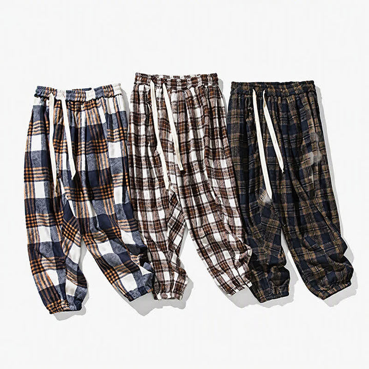 Buddha Stones Fall Winter Casual Drawstring Plaid Ankle Pants Men's Harem Pants With Pockets - image 30