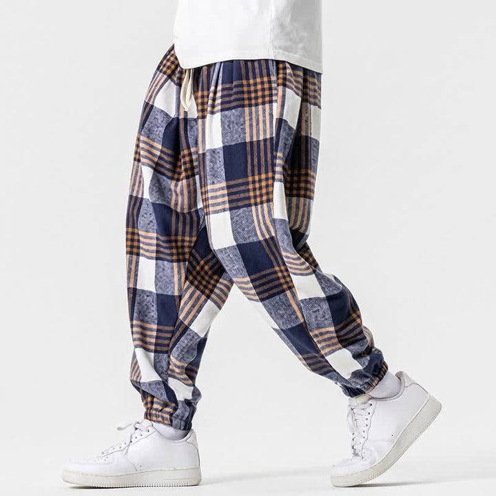 Buddha Stones Fall Winter Casual Drawstring Plaid Ankle Pants Men's Harem Pants With Pockets - image 5