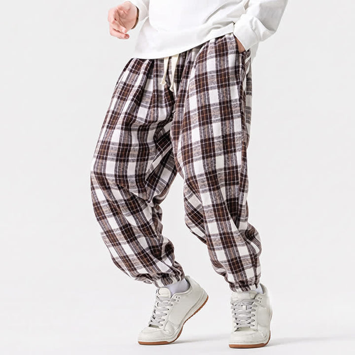 Buddha Stones Fall Winter Casual Drawstring Plaid Ankle Pants Men's Harem Pants With Pockets - image 15