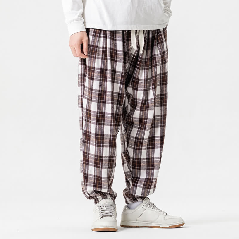 Buddha Stones Fall Winter Casual Drawstring Plaid Ankle Pants Men's Harem Pants With Pockets - image 10