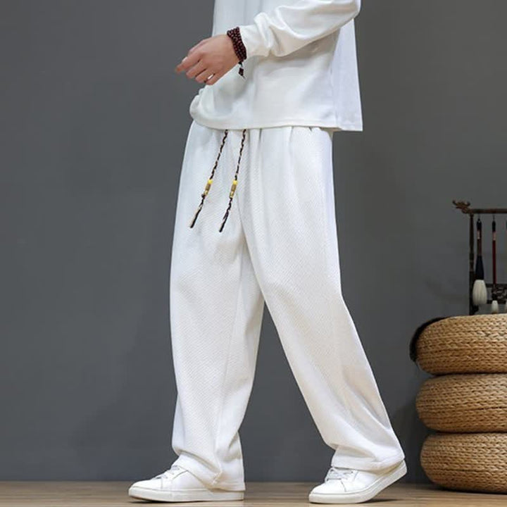 Buddha Stones Fall Winter Casual Vintage Drawstring Solid Long Pants Men's Straight Leg Pants With Pockets - image 30