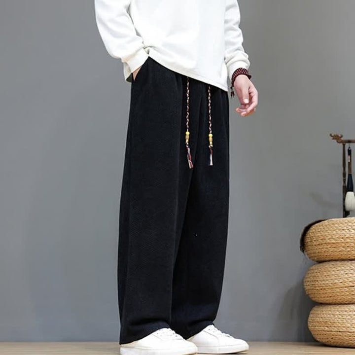 Buddha Stones Fall Winter Casual Vintage Drawstring Solid Long Pants Men's Straight Leg Pants With Pockets - image 13