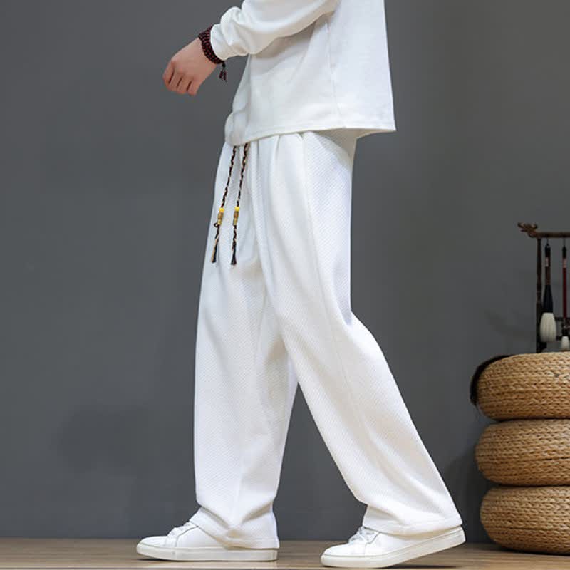 Buddha Stones Fall Winter Casual Vintage Drawstring Solid Long Pants Men's Straight Leg Pants With Pockets - image 32