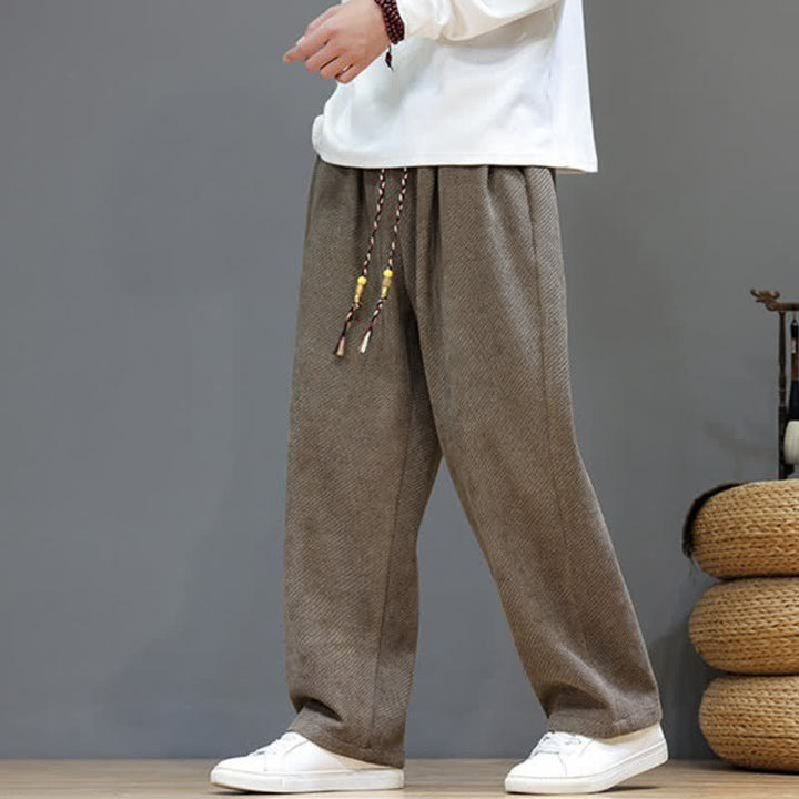 Buddha Stones Fall Winter Casual Vintage Drawstring Solid Long Pants Men's Straight Leg Pants With Pockets - image 6