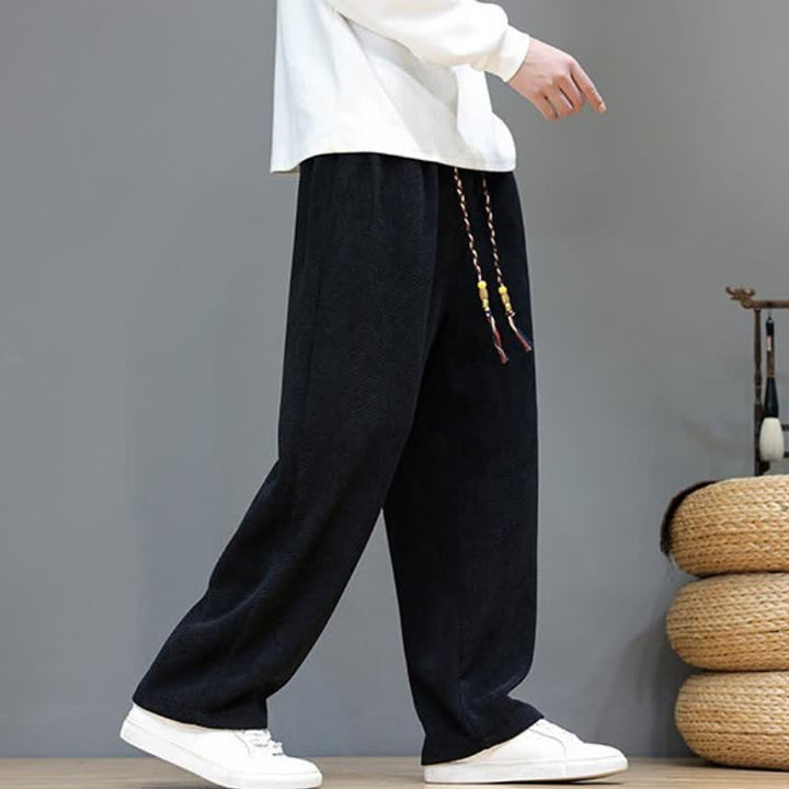 Buddha Stones Fall Winter Casual Vintage Drawstring Solid Long Pants Men's Straight Leg Pants With Pockets - image 14
