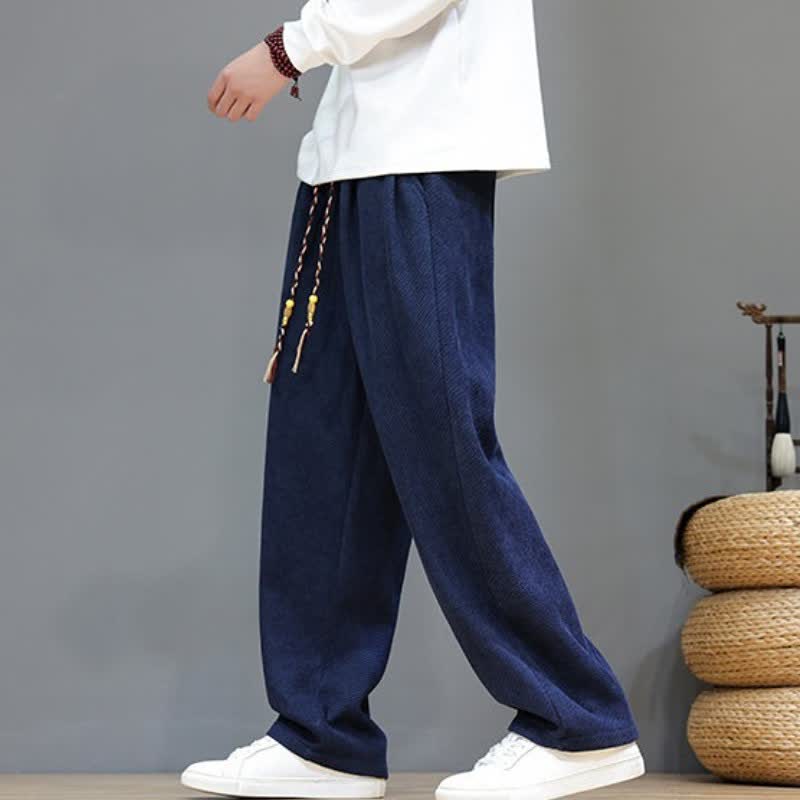 Buddha Stones Fall Winter Casual Vintage Drawstring Solid Long Pants Men's Straight Leg Pants With Pockets - image 22