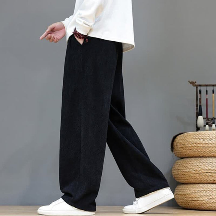 Buddha Stones Fall Winter Casual Vintage Drawstring Solid Long Pants Men's Straight Leg Pants With Pockets - image 15