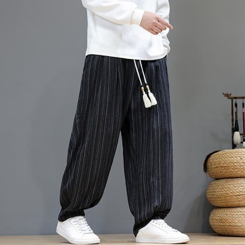 Buddha Stones Fall Casual Drawstring Striped Long Pants Men's Straight Leg Pants With Pockets - image 13