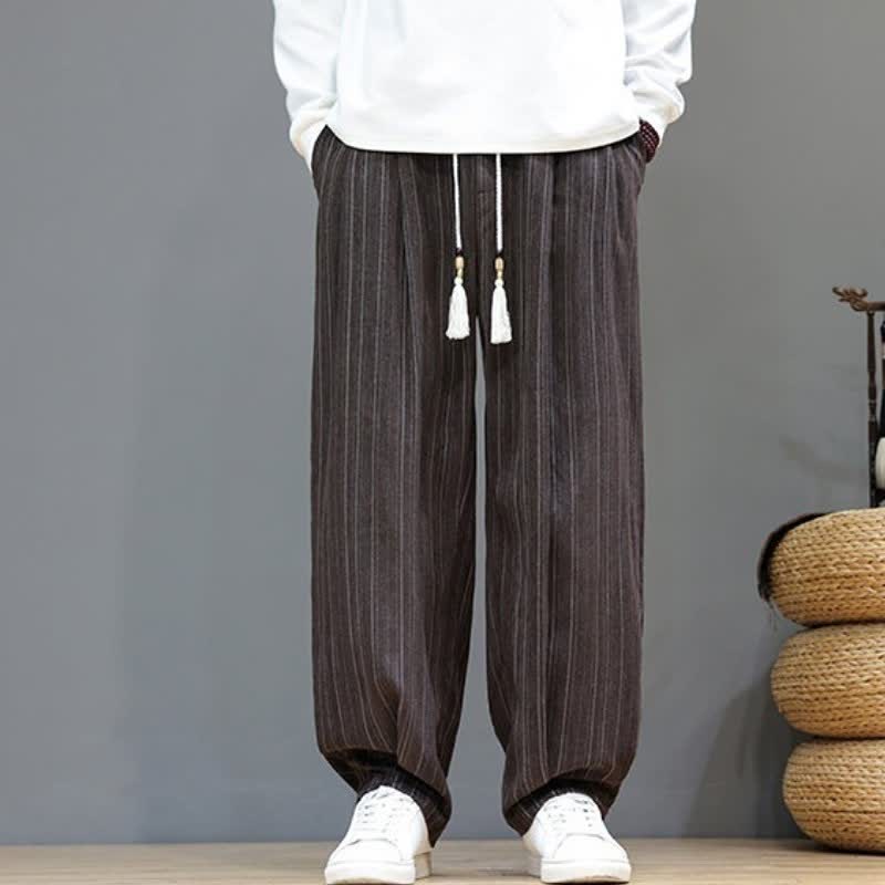 Buddha Stones Fall Casual Drawstring Striped Long Pants Men's Straight Leg Pants With Pockets - image 2