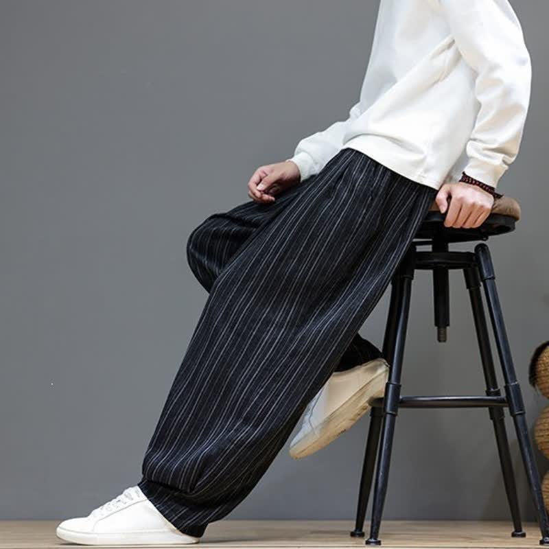 Buddha Stones Fall Casual Drawstring Striped Long Pants Men's Straight Leg Pants With Pockets - image 18
