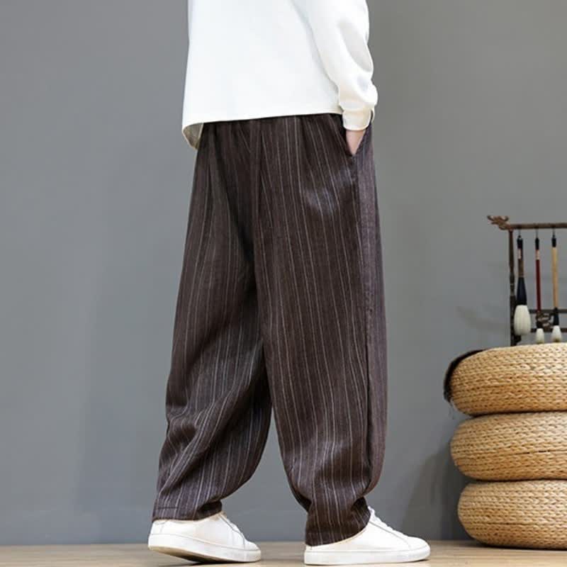 Buddha Stones Fall Casual Drawstring Striped Long Pants Men's Straight Leg Pants With Pockets - image 4