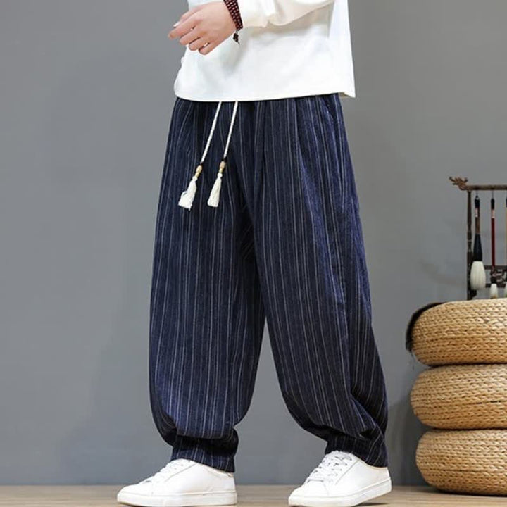 Buddha Stones Fall Casual Drawstring Striped Long Pants Men's Straight Leg Pants With Pockets - image 22