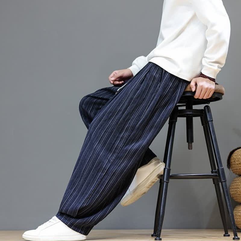 Buddha Stones Fall Casual Drawstring Striped Long Pants Men's Straight Leg Pants With Pockets - image 26