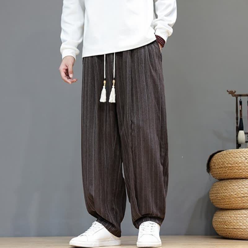 Buddha Stones Fall Casual Drawstring Striped Long Pants Men's Straight Leg Pants With Pockets - image 6