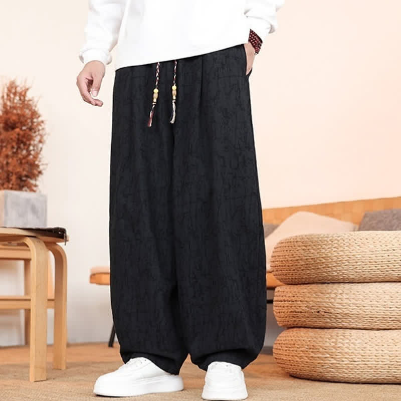 Buddha Stones Fall Casual Drawstring Abstract Texture Pattern Long Pants Men's Straight Leg Pants With Pockets - image 16