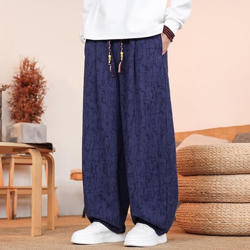 Buddha Stones Fall Casual Drawstring Abstract Texture Pattern Long Pants Men's Straight Leg Pants With Pockets - image 20