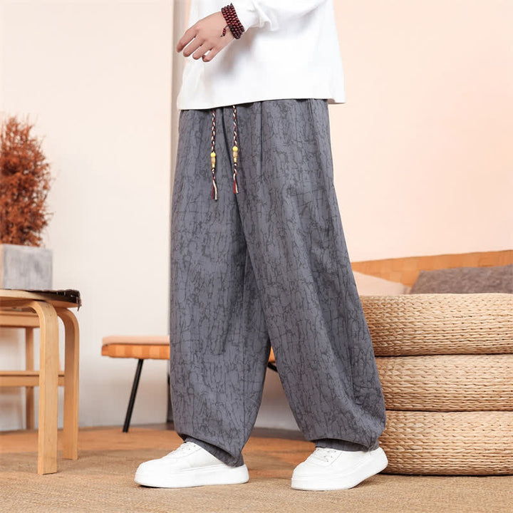 Buddha Stones Fall Casual Drawstring Abstract Texture Pattern Long Pants Men's Straight Leg Pants With Pockets - image 2