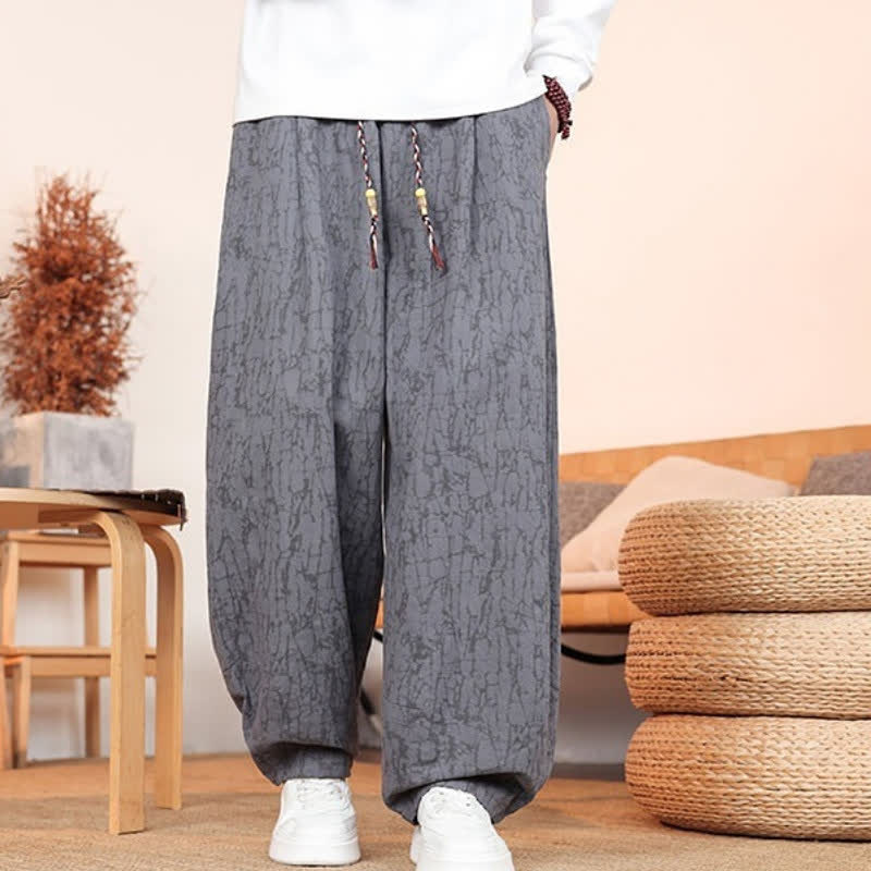 Buddha Stones Fall Casual Drawstring Abstract Texture Pattern Long Pants Men's Straight Leg Pants With Pockets - image 5