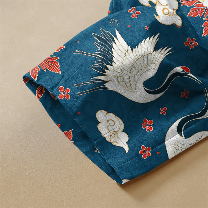 Buddha Stones Pure Cotton Classic Crane Peony Pattern Frog Button Women's Elastic Waist Harem Pants With Pockets - image 3