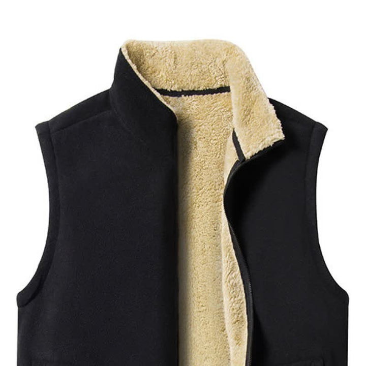 Buddha Stones Winter Casual Minimalist Fleece Lined Zipper Design Mandarin Collar Solid Cotton Tank Top Men's Vest With Pockets - image 18