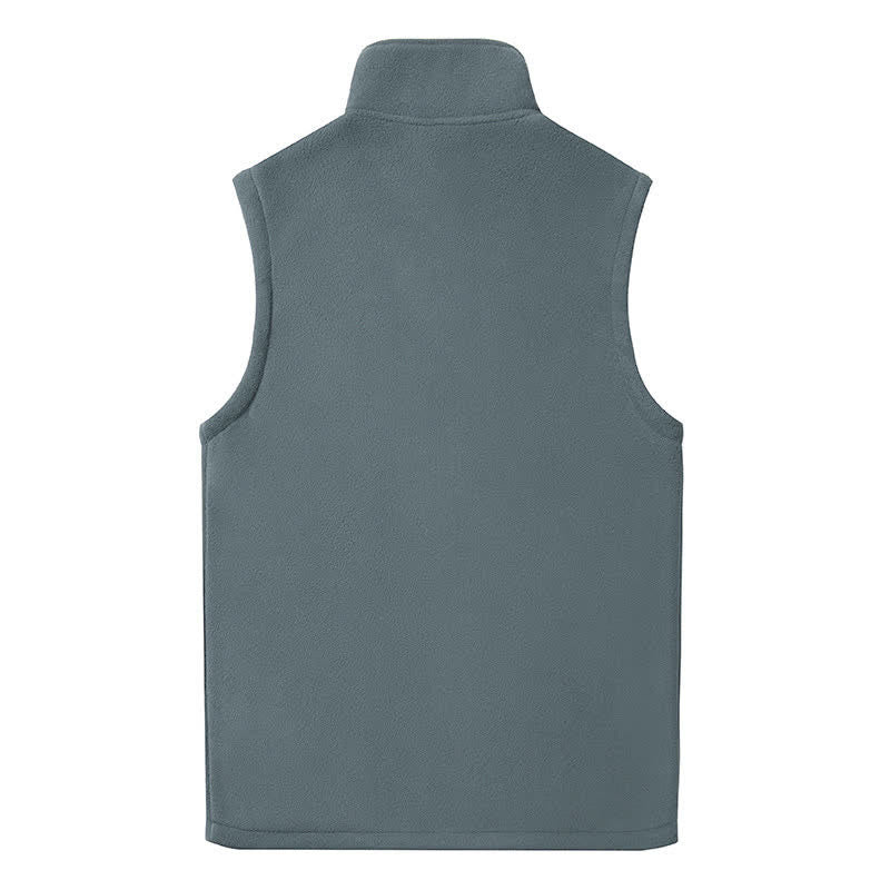 Buddha Stones Winter Casual Minimalist Fleece Lined Zipper Design Mandarin Collar Solid Cotton Tank Top Men's Vest With Pockets - image 1
