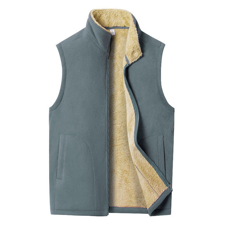 Buddha Stones Winter Casual Minimalist Fleece Lined Zipper Design Mandarin Collar Solid Cotton Tank Top Men's Vest With Pockets - DarkSlateGray - US/UK/AU46, EU56 (5XL) - image 0