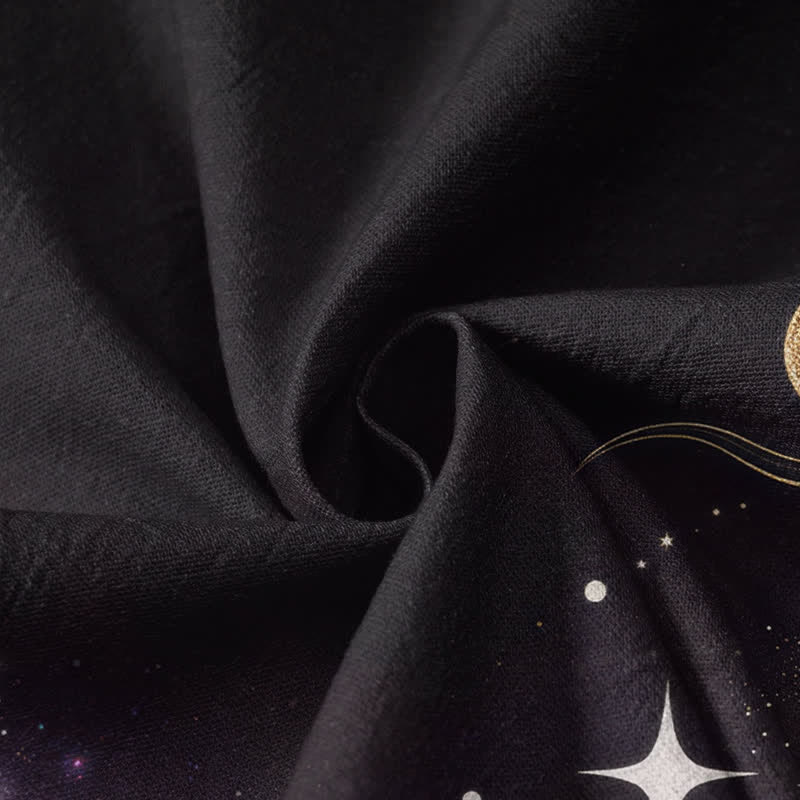 Buddha Stones Cotton Celestial Lotus Moon Print Hanfu Style Wrap V-Neck Lace-up Women's Long Sleeve Shirts Kimono - image 4