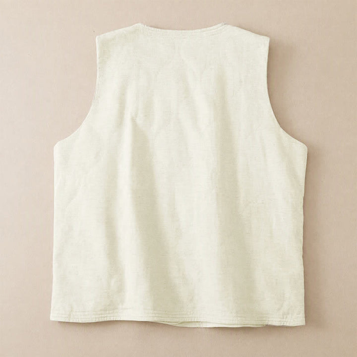 Buddha Stones Fall Winter Casual Minimalist Drawstring Beige Women's Vest Tank Top With Pockets - image 1