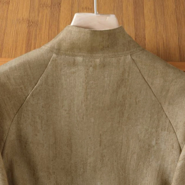 Buddha Stones Fall Casual Tang Style Mandarin Collar Buttons Solid Women's Long Sleeve Shirts - image 11