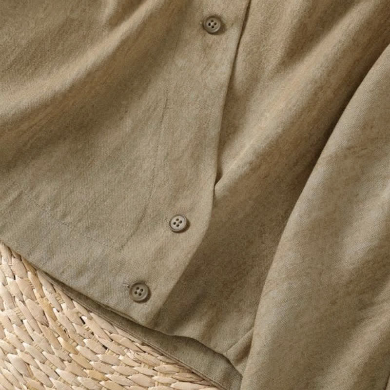 Buddha Stones Fall Casual Tang Style Mandarin Collar Buttons Solid Women's Long Sleeve Shirts - image 14
