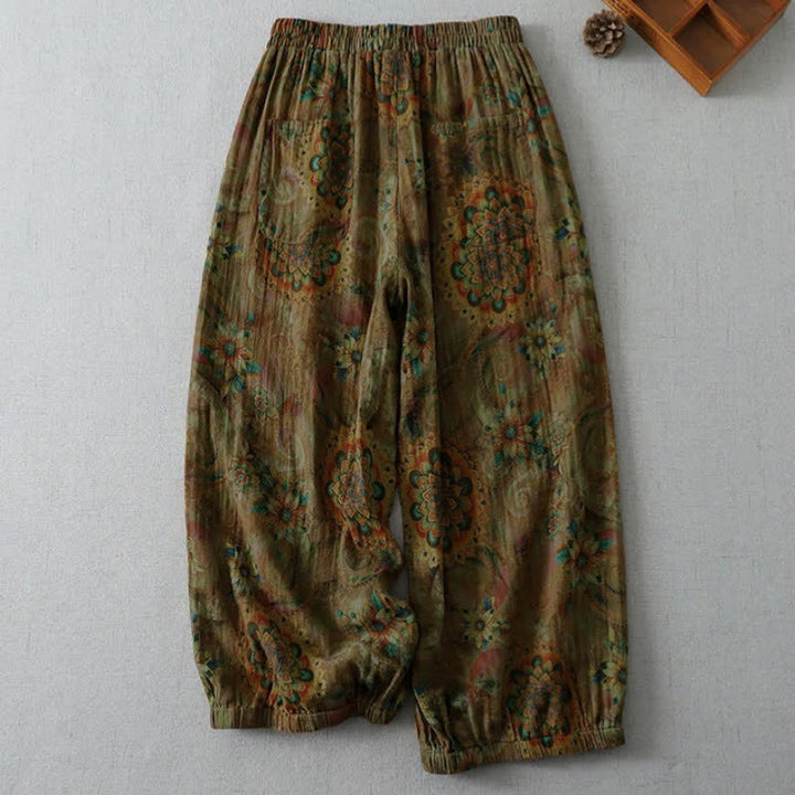 Buddha Stones Spring Summer Vintage Boho Floral Cropped Pants Women's Harem Pants With Pockets - image 1