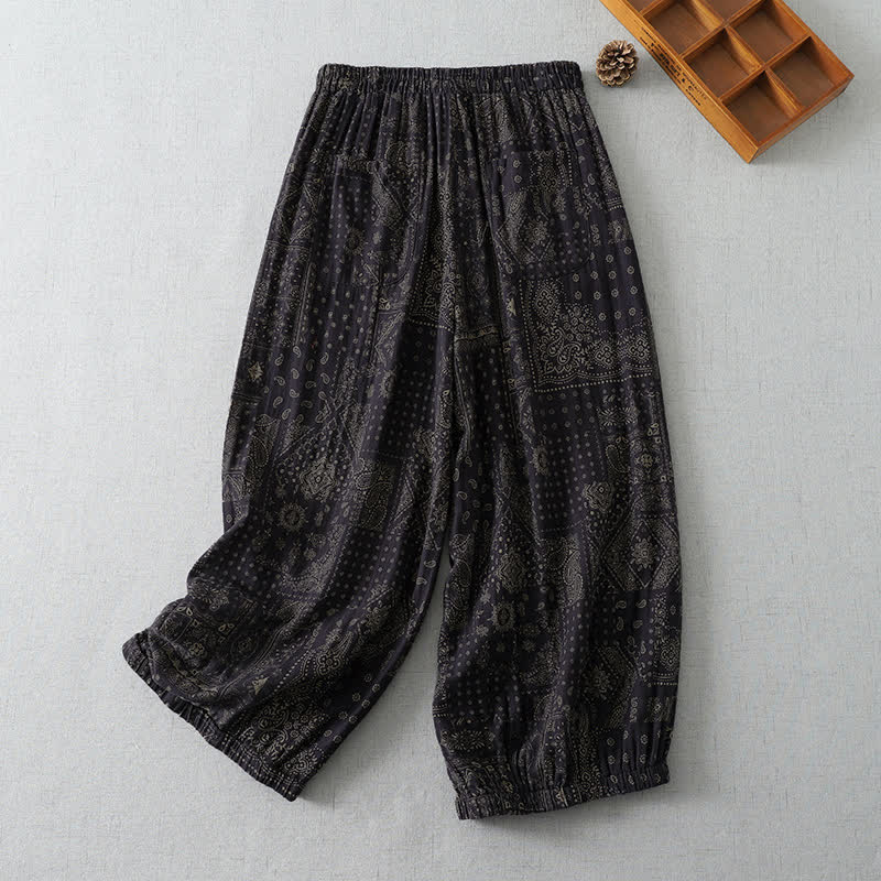 Buddha Stones Spring Summer Vintage Boho Floral Cropped Pants Women's Harem Pants With Pockets - image 3