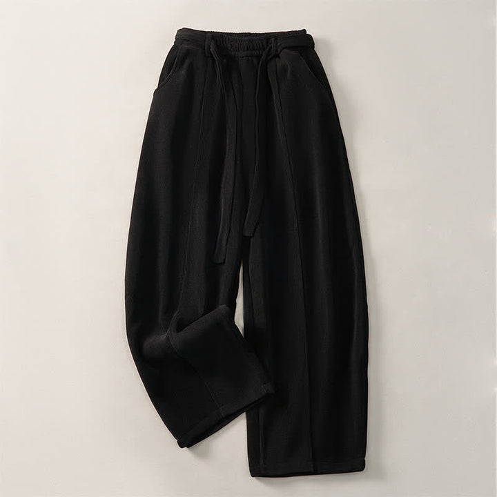Buddha Stones Fall Winter Casual Minimalist Drawstring Solid Ankle Pants Women's Harem Pants With Pockets - Black - Fleece-Lined Version - US8-10，UK/AU12-14，EU40-42 (2XL) - image 9