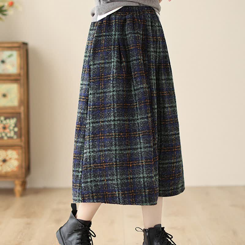 Buddha Stones Fall Winter Minimalist Classic Pleated Plaid Women's Skirt With Pockets - image 13